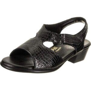 SAS San Antonio Shoemakers Black Leather Croc Embossed Suntimer Sandals Size 8.5